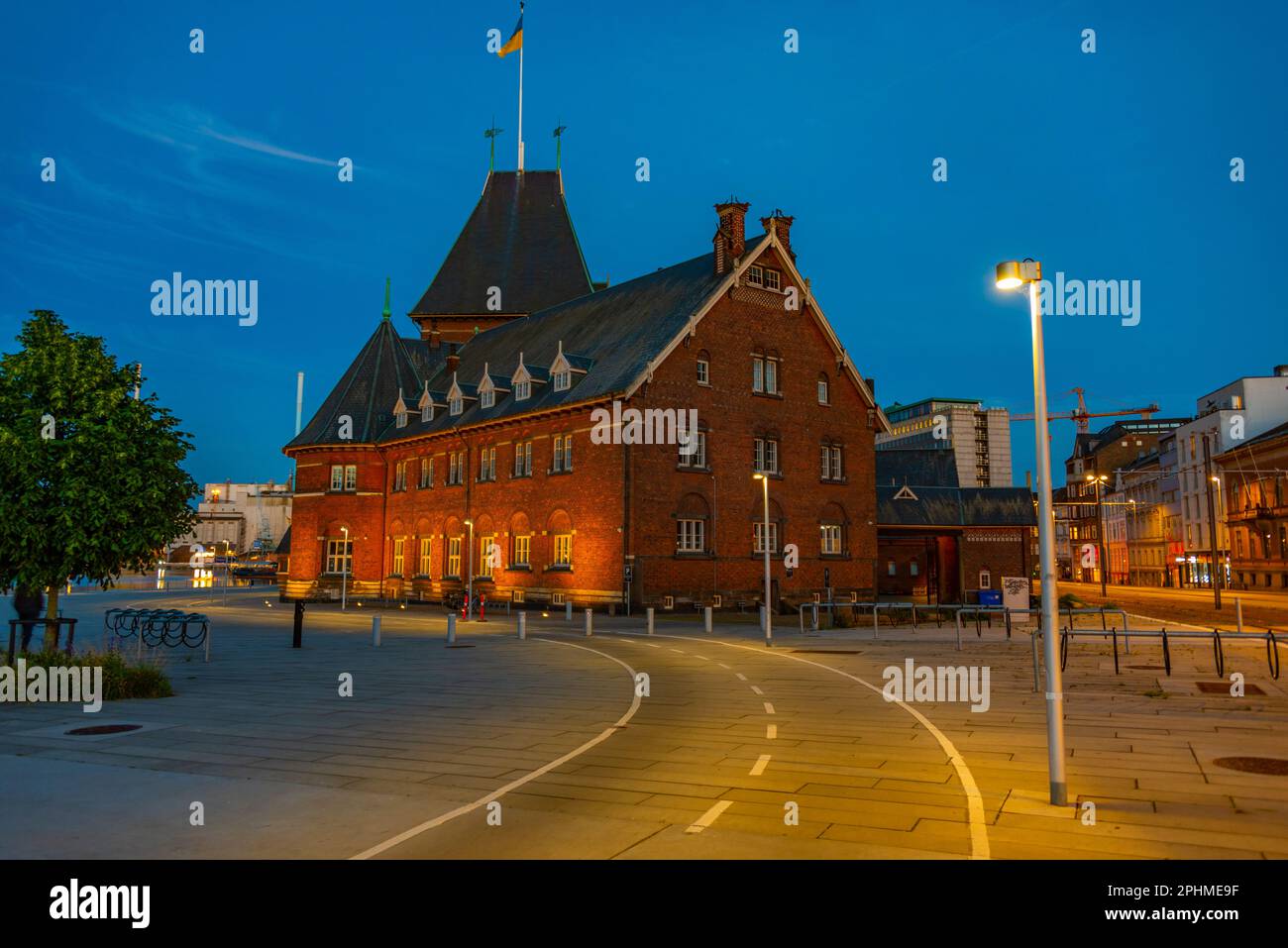 Night view of Toldboden house in Aarhus, Denmark. Stock Photo