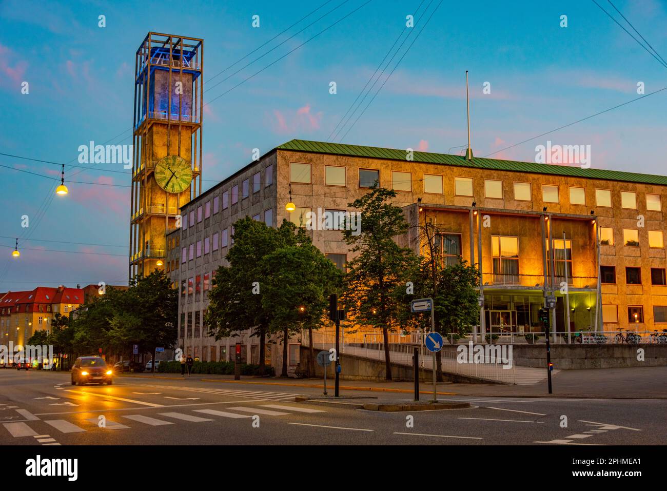 Night view of town hall in Aarhus, Denmark Stock Photo Alamy