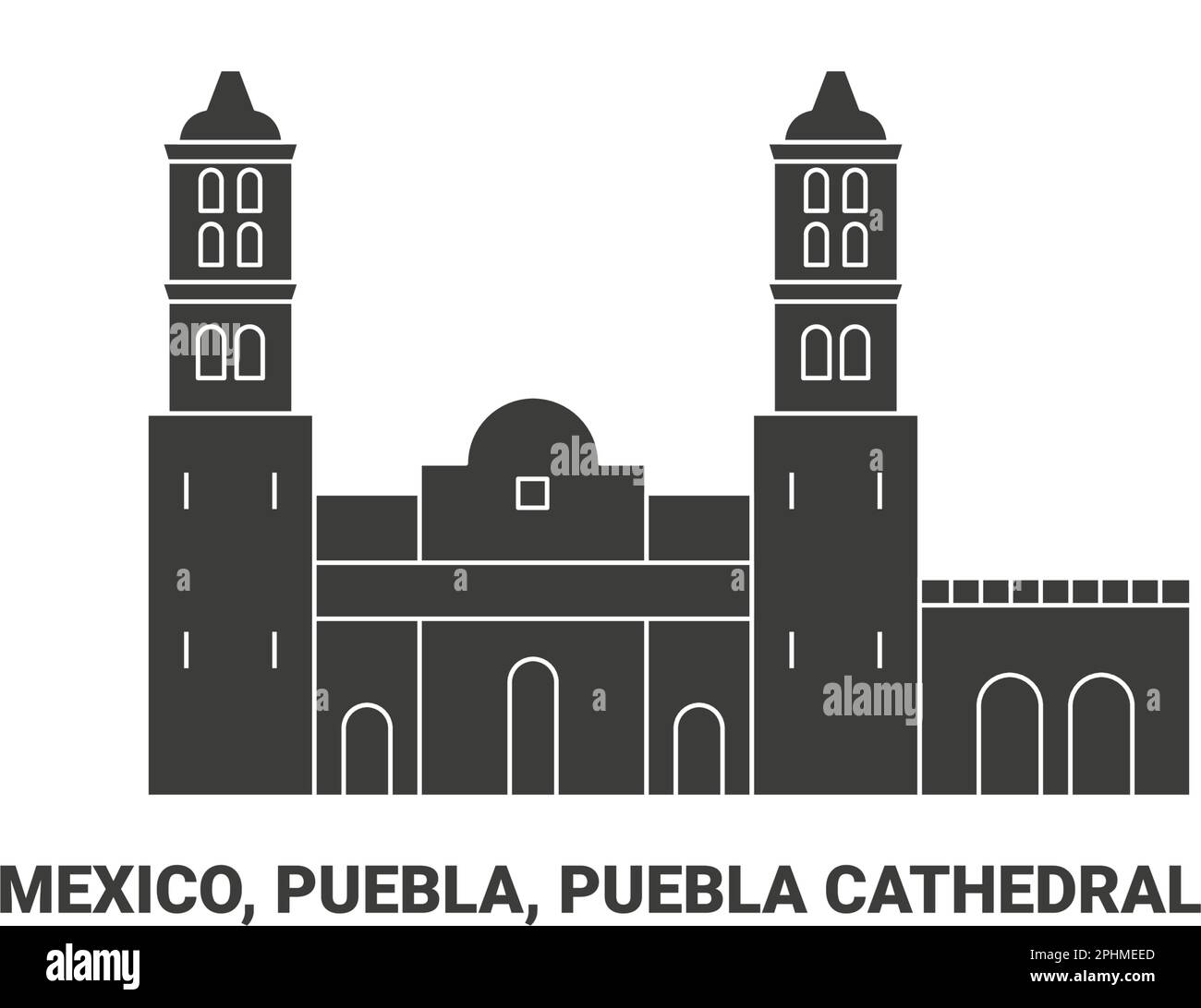 Mexico, Puebla, Puebla Cathedral, travel landmark vector illustration Stock Vector