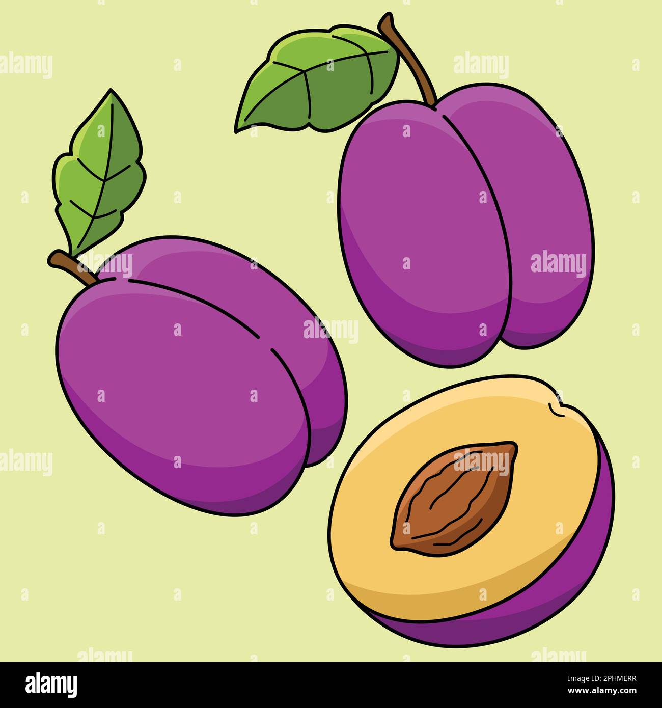 Plum Fruit Vegetable Colored Cartoon Illustration Stock Vector Image