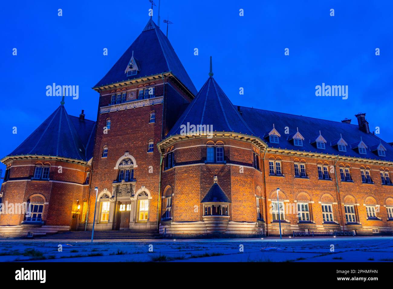 Night view of Toldboden house in Aarhus, Denmark. Stock Photo