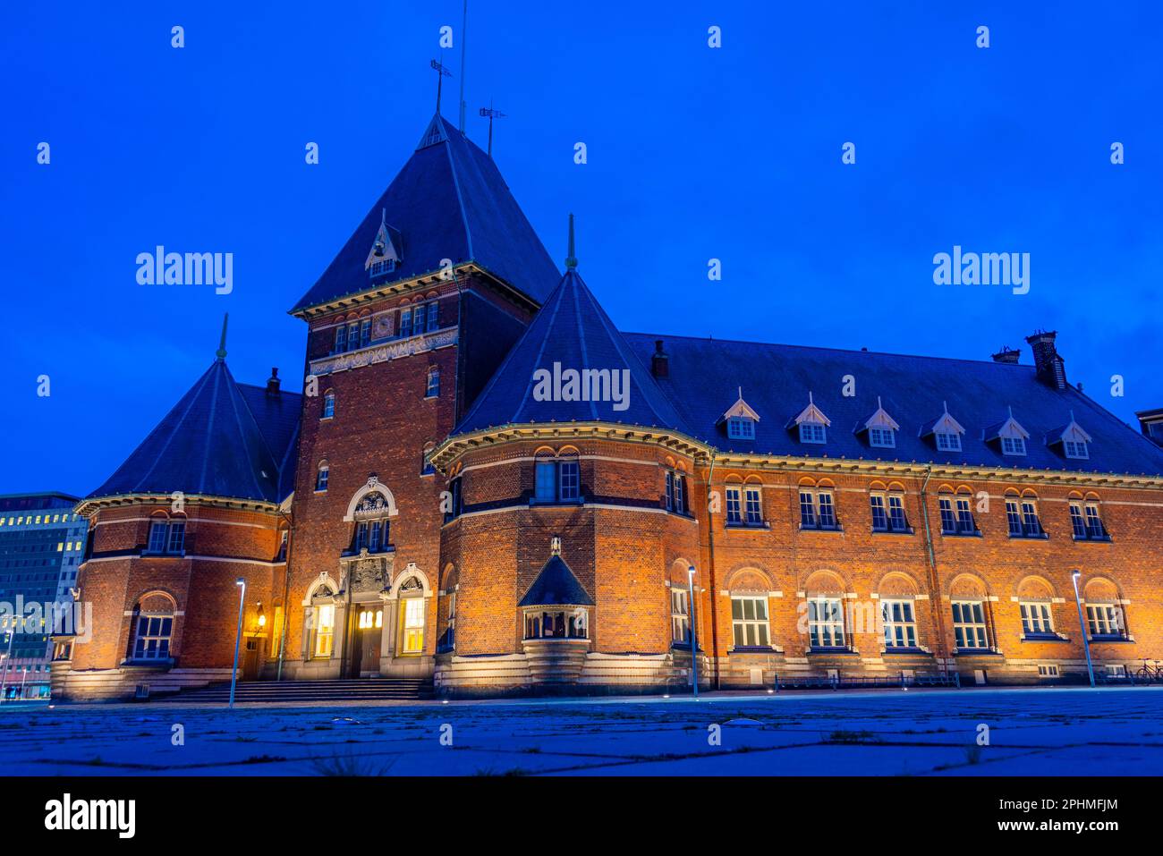 Night view of Toldboden house in Aarhus, Denmark. Stock Photo