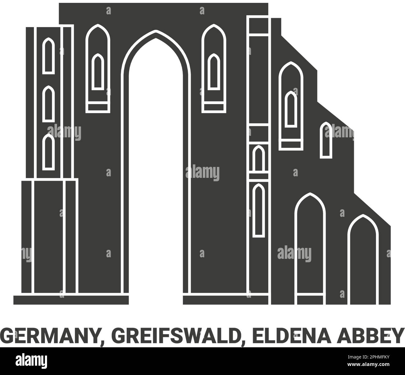 Germany, Greifswald, Eldena Abbey travel landmark vector illustration Stock Vector