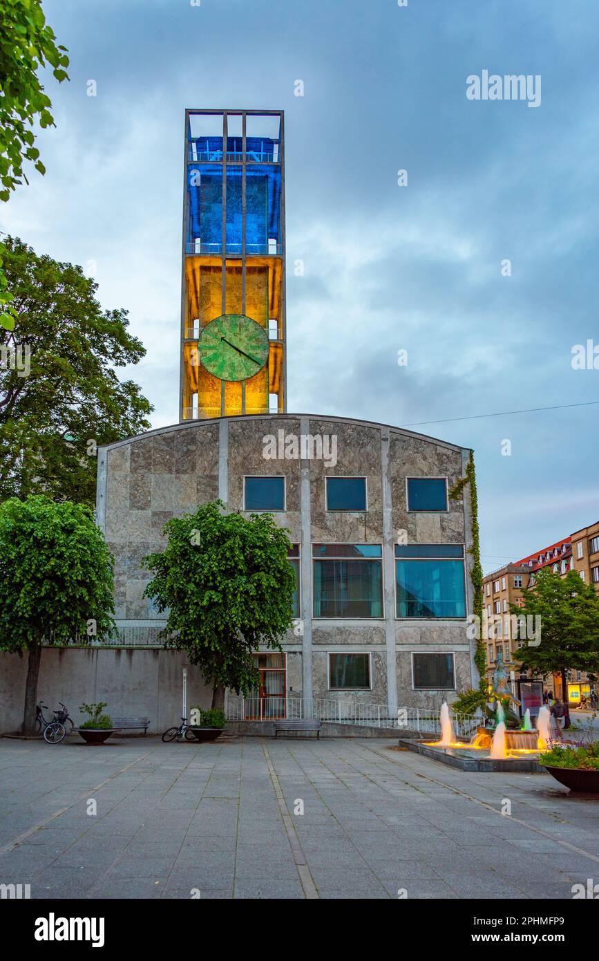 Night view of town hall in Aarhus, Denmark Stock Photo Alamy