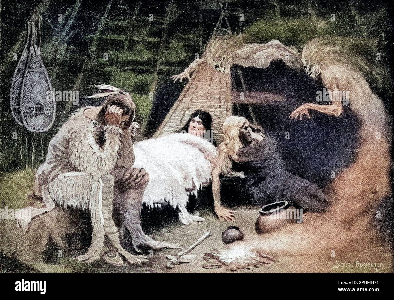 Then he sat down, still and speechless, At the feet of Laughing Water