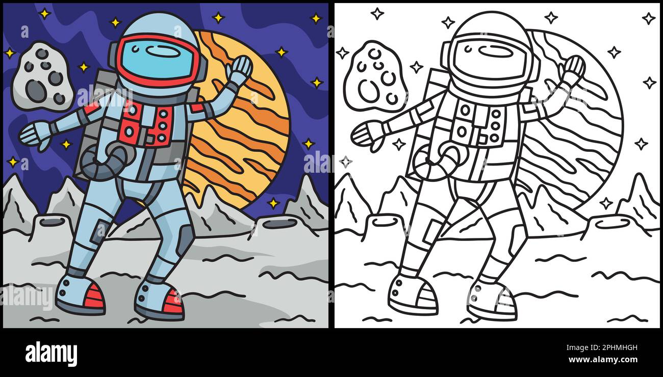 Astronaut In Space Coloring Page Illustration Stock Vector Image & Art ...