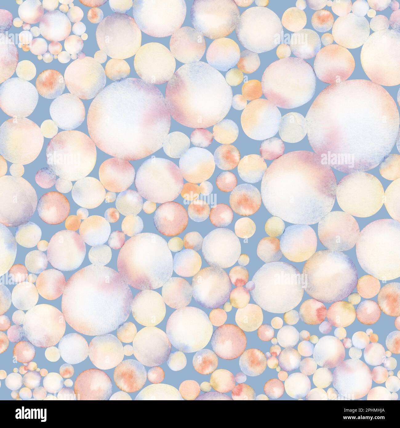 Soap bubbles seamless pattern on light blue background for kids nautical designs, textiles and fabrics. Hand drawn illustration, underwater bubbles Stock Photo