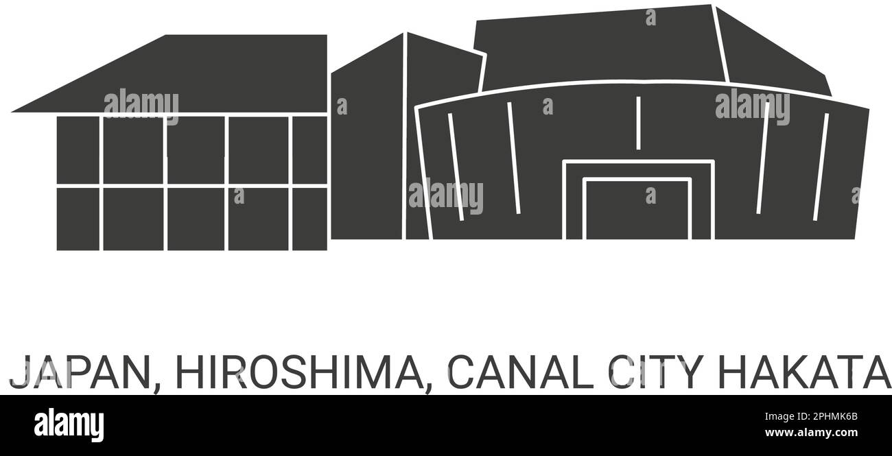 Japan, Hiroshima, Canal City Hakata, travel landmark vector illustration Stock Vector