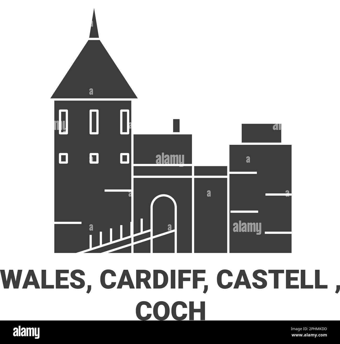Wales, Cardiff, Castell , Coch travel landmark vector illustration Stock Vector