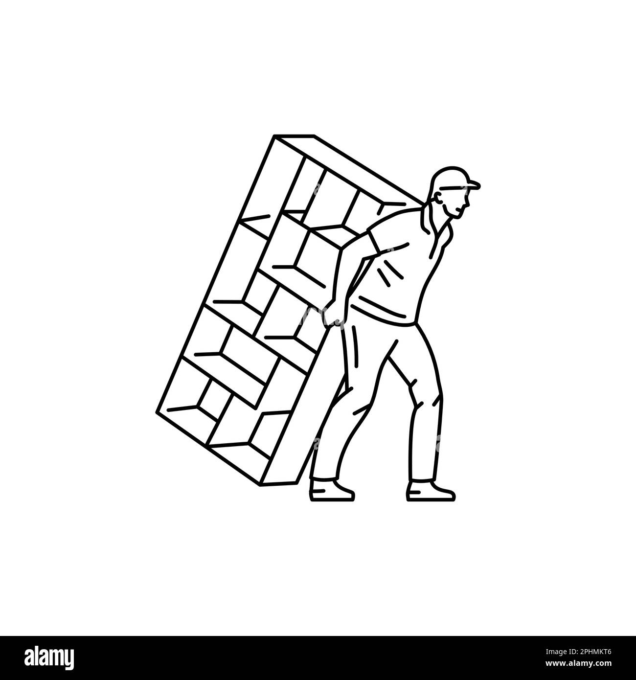 Delivery man moving stand black line icon. Pictogram for web page