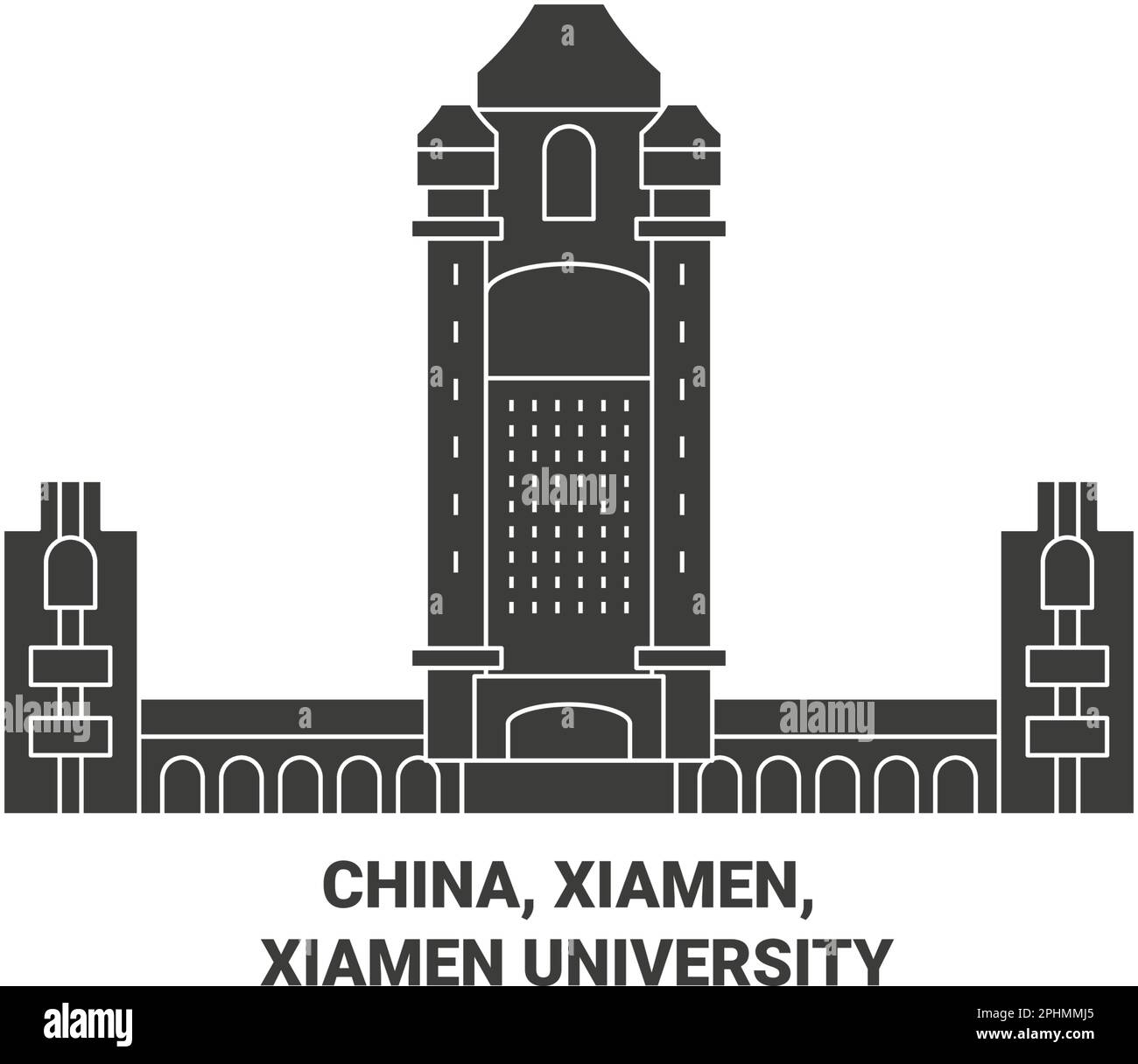 China, Xiamen, Xiamen University travel landmark vector illustration Stock Vector