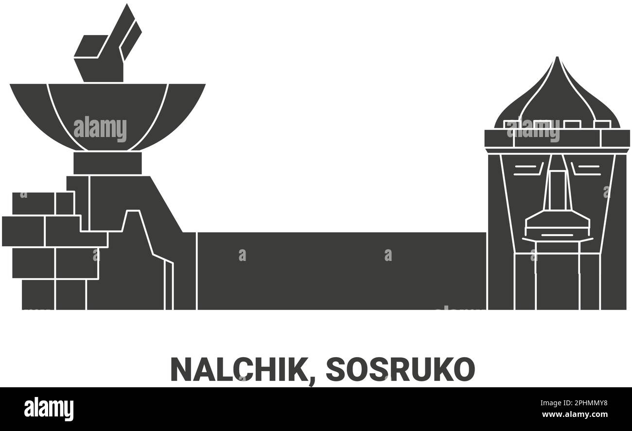 Russia, Nalchik, Sosruko travel landmark vector illustration Stock Vector