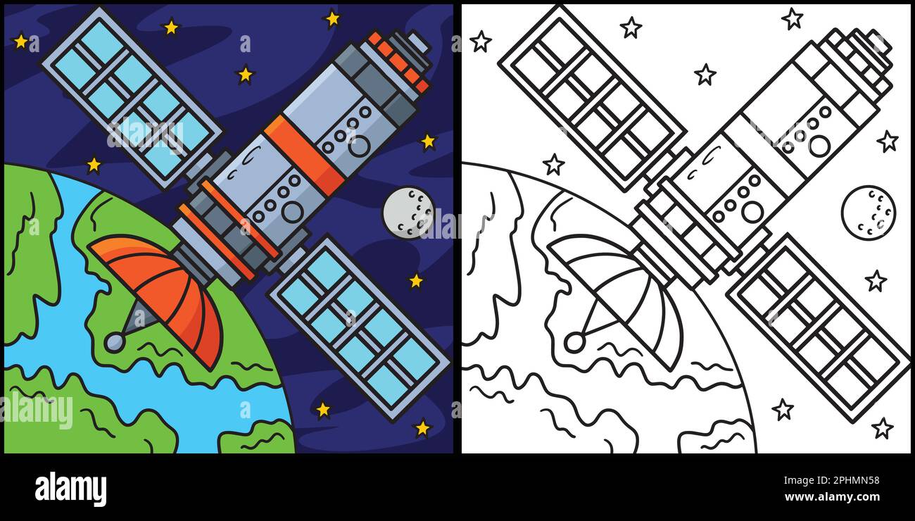 Space Satellite Coloring Page Colored Illustration Stock Vector Image ...