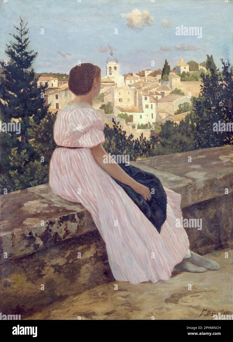 Frédéric Bazille, The Pink Dress, painting in oil on canvas, 1864 Stock Photo