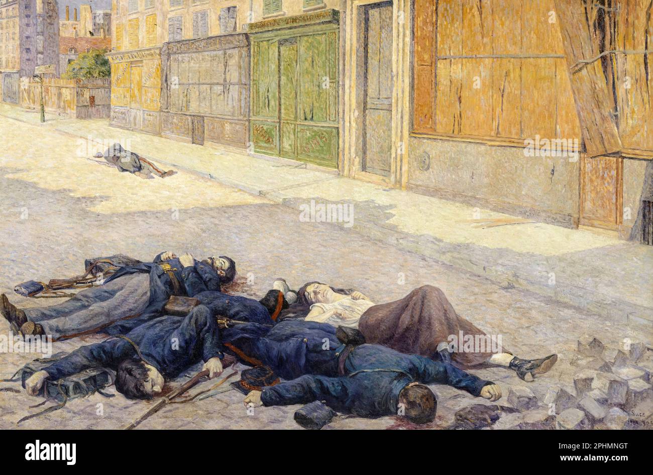 Maximilien Luce painting, A Street in Paris in May 1871, oil on canvas, 1903-1906 Stock Photo