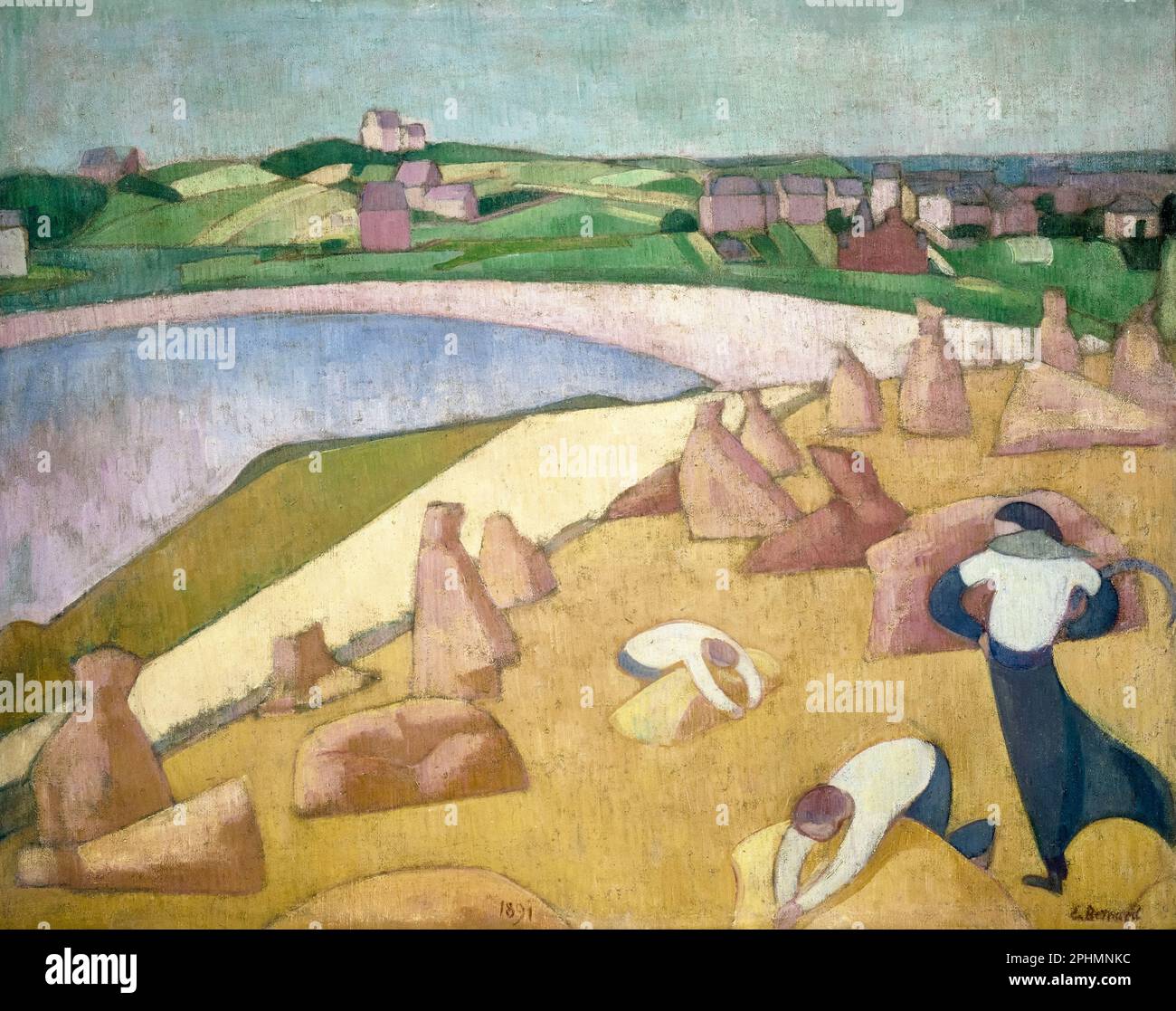 Emile Bernard, Harvest by the Sea, painting in oil on canvas, 1891 Stock Photo