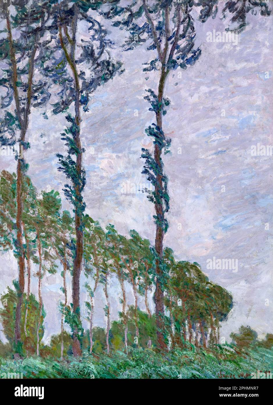 Claude Monet, Wind Effect: Series of The Poplars, landscape painting in oil on canvas, 1891 Stock Photo