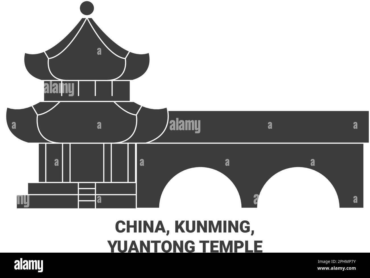 China, Kunming, Yuantong Temple travel landmark vector illustration Stock Vector