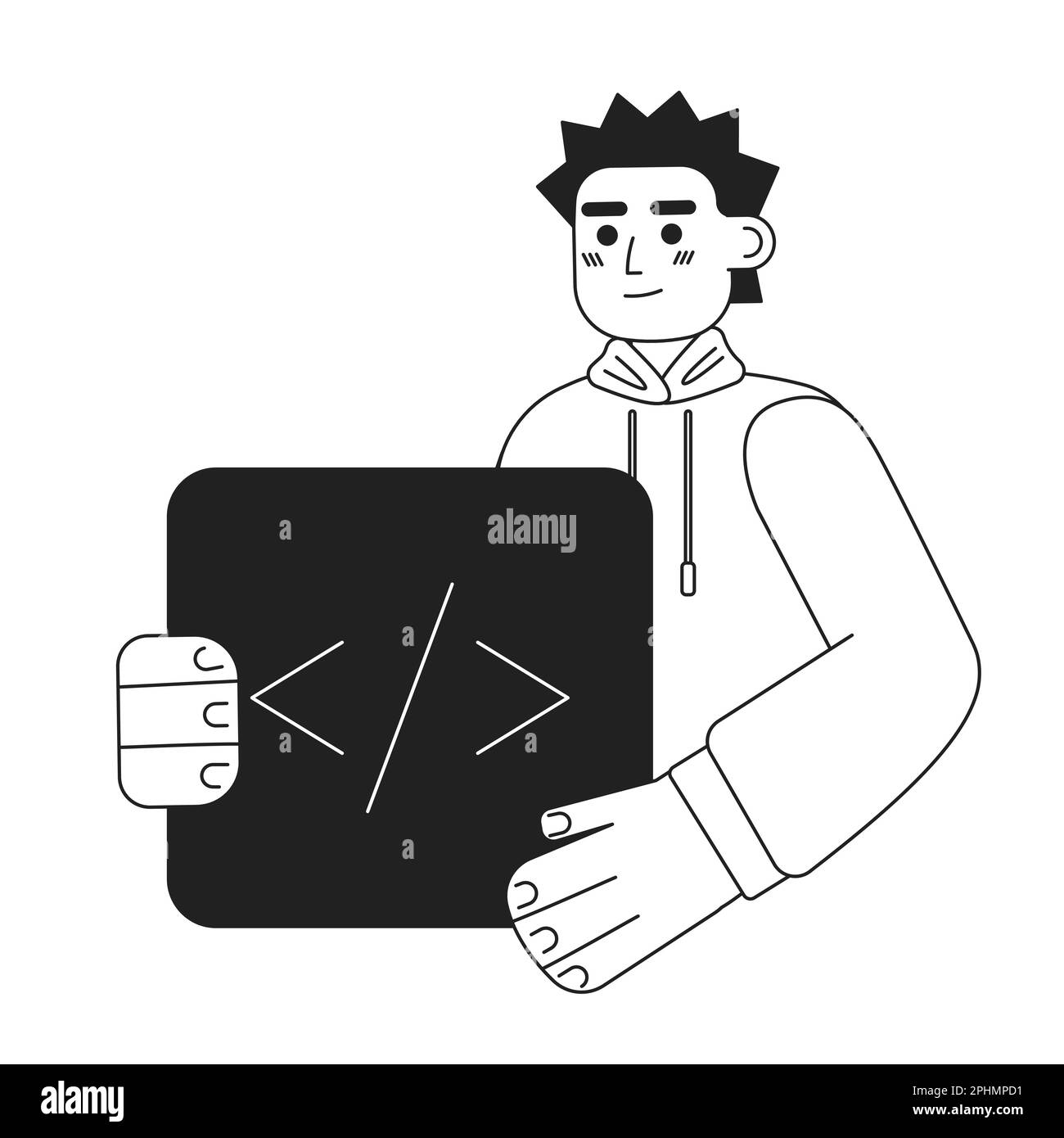 Computer coder job black and white concept vector spot illustration ...
