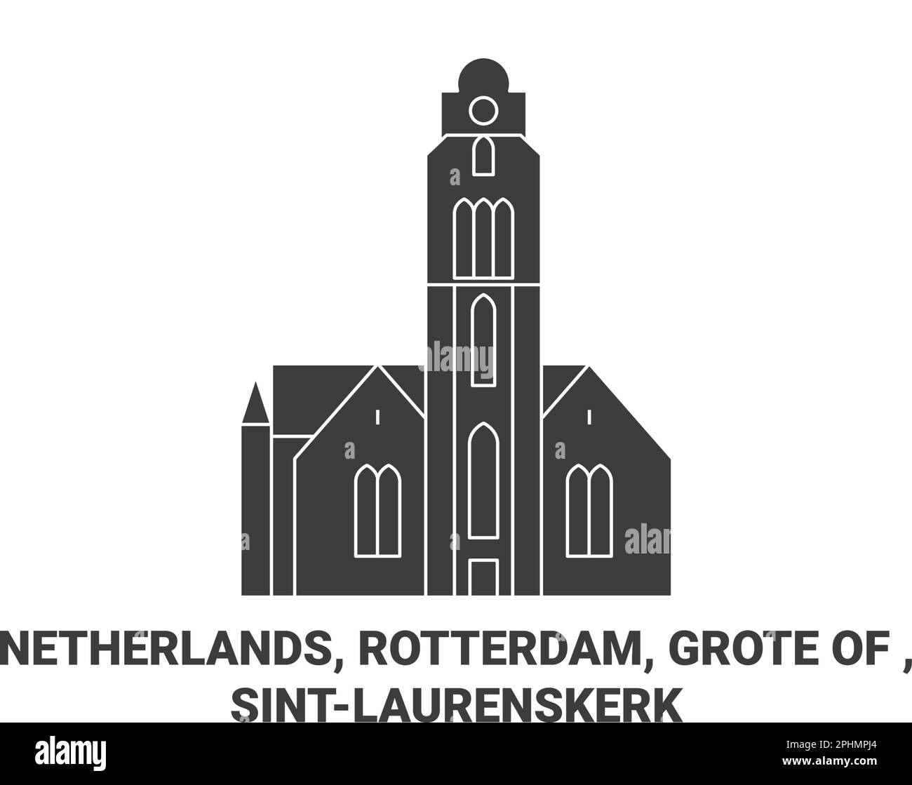 Netherlands, Rotterdam, Grote Of , Sintlaurenskerk travel landmark vector illustration Stock Vector