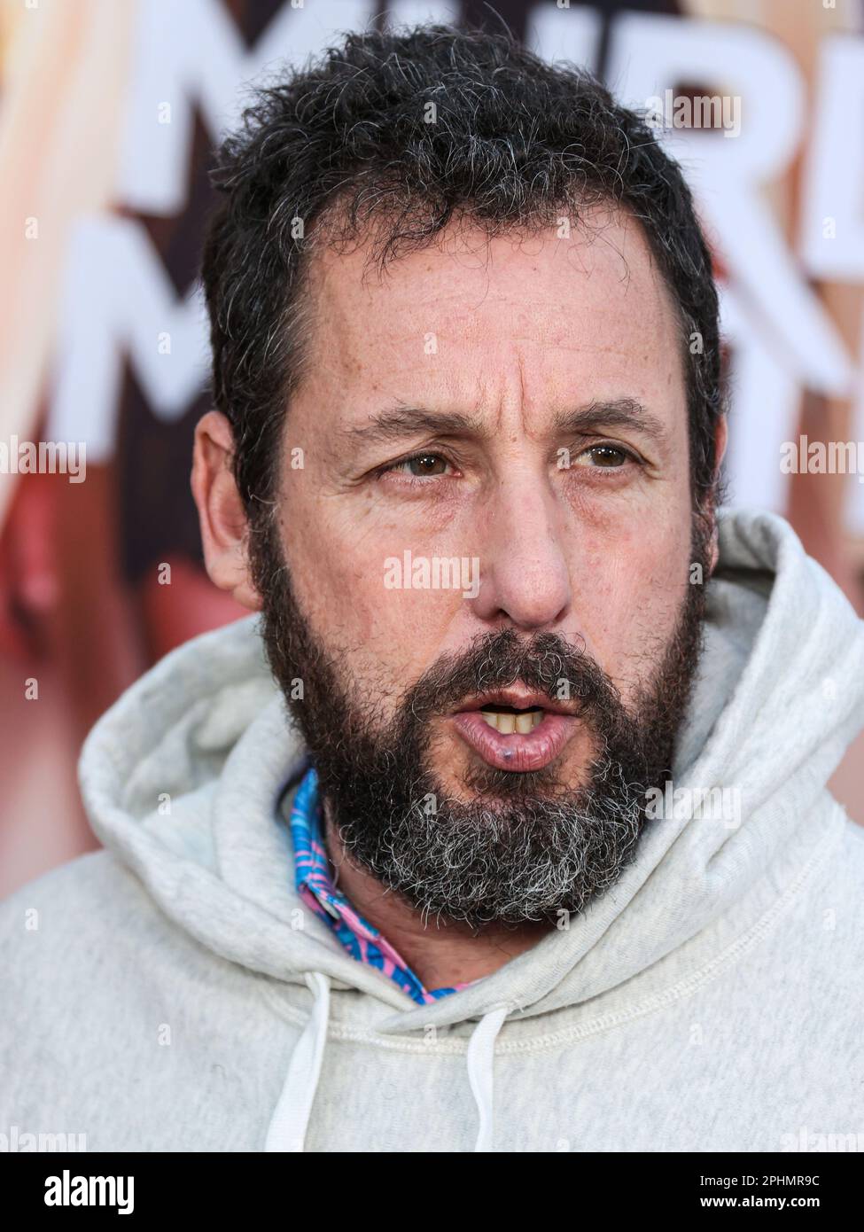WESTWOOD, LOS ANGELES, CALIFORNIA, USA - MARCH 28: American comedian, actor, screenwriter, producer, singer and musician Adam Sandler arrives at the Los Angeles Premiere Of Netflix's 'Murder Mystery 2' held at the Regency Village Theatre on March 28, 2023 in Westwood, Los Angeles, California, United States. (Photo by Xavier Collin/Image Press Agency) Stock Photo