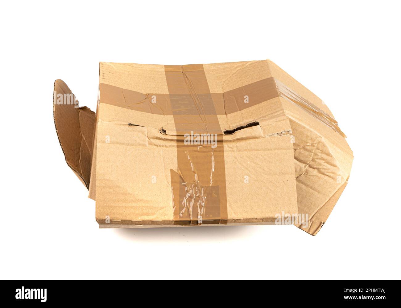 Damaged Box Isolated, Craft Paper Delivery Package, Broken Carton
