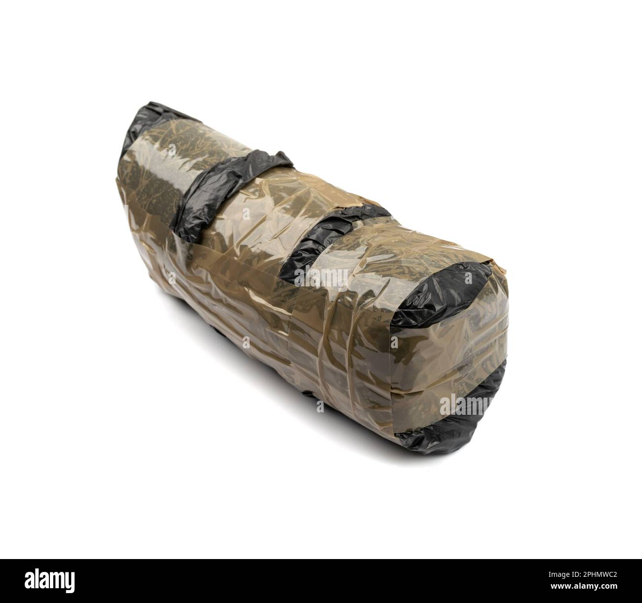 Seized drug bag isolated. Drugs package, heroin bricks, cocain pack, smuggling, drugs trafficking on white background Stock Photo