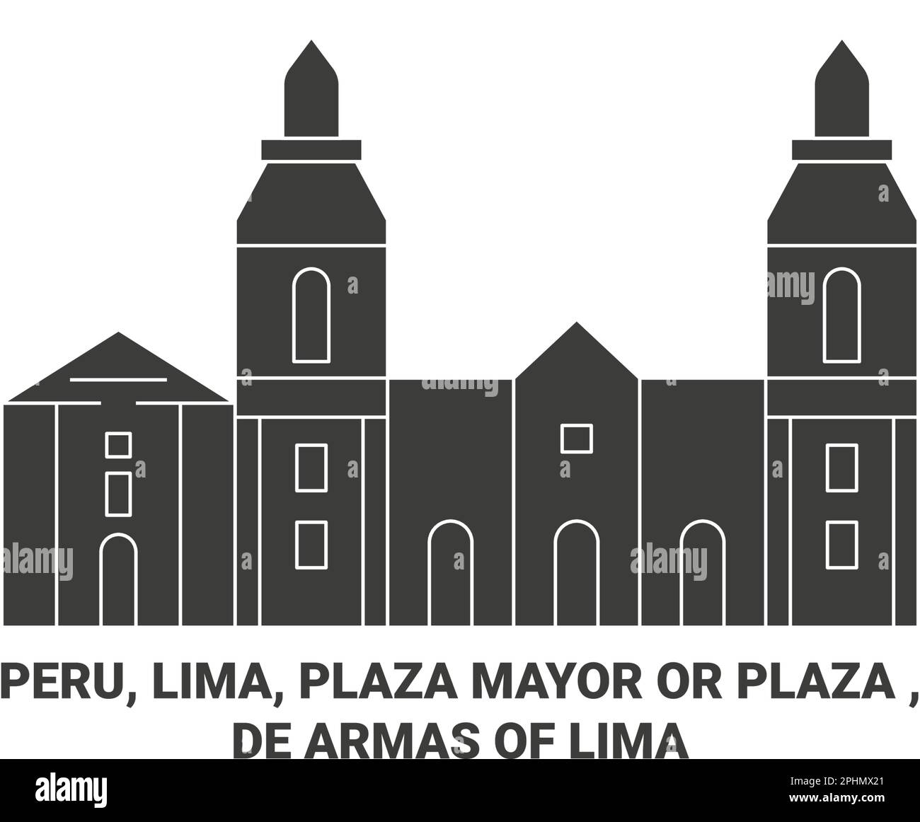 Peru, Lima, Plaza Mayor Or Plaza , De Armas Of Lima travel landmark vector illustration Stock Vector