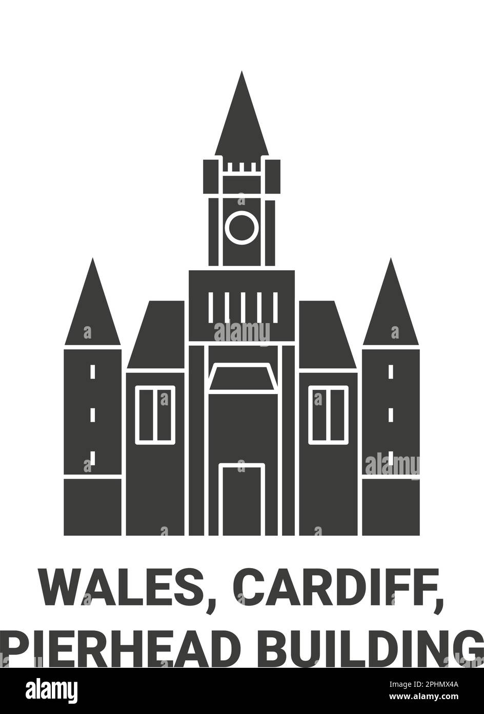 Wales, Cardiff, Pierhead Building travel landmark vector illustration Stock Vector