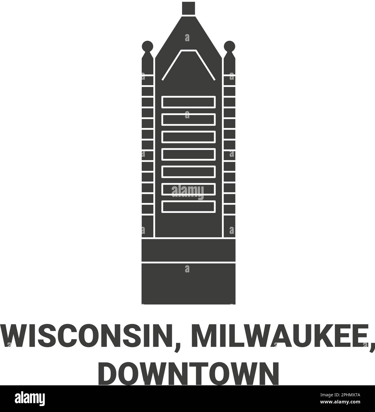 United States, Wisconsin, Milwaukee, Downtown travel landmark vector illustration Stock Vector
