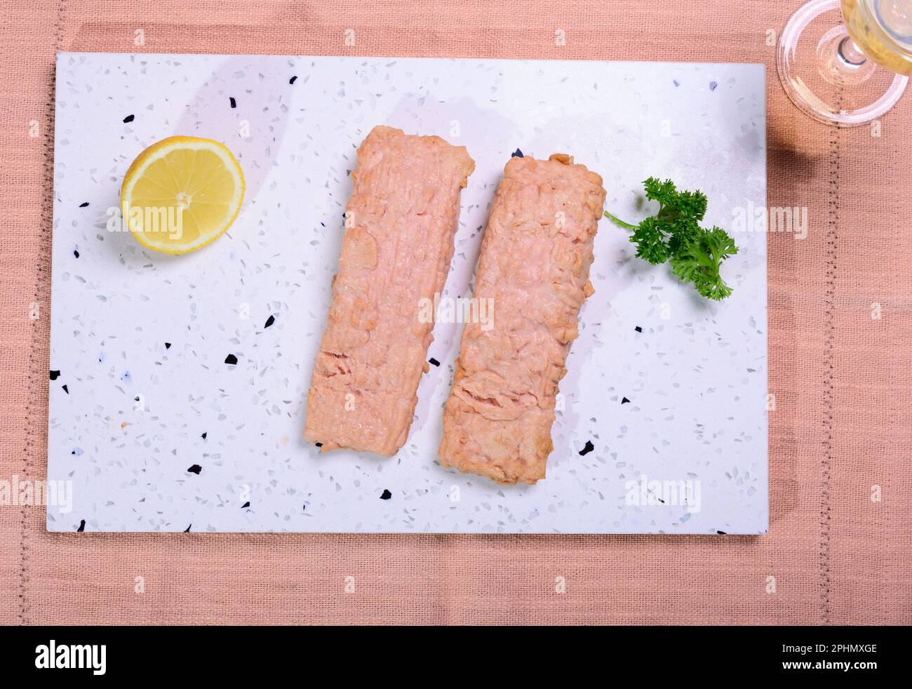 Tasty vegetarian vegan fish free salmon steak, plant based healthy food