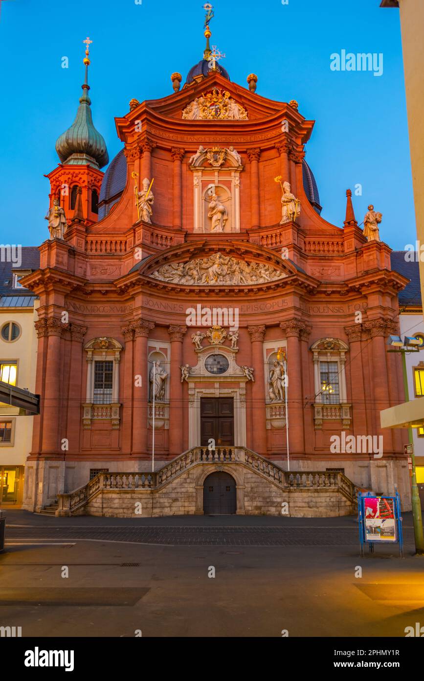 Sunset view of Neumünster church in German town Würzburg Stock Photo