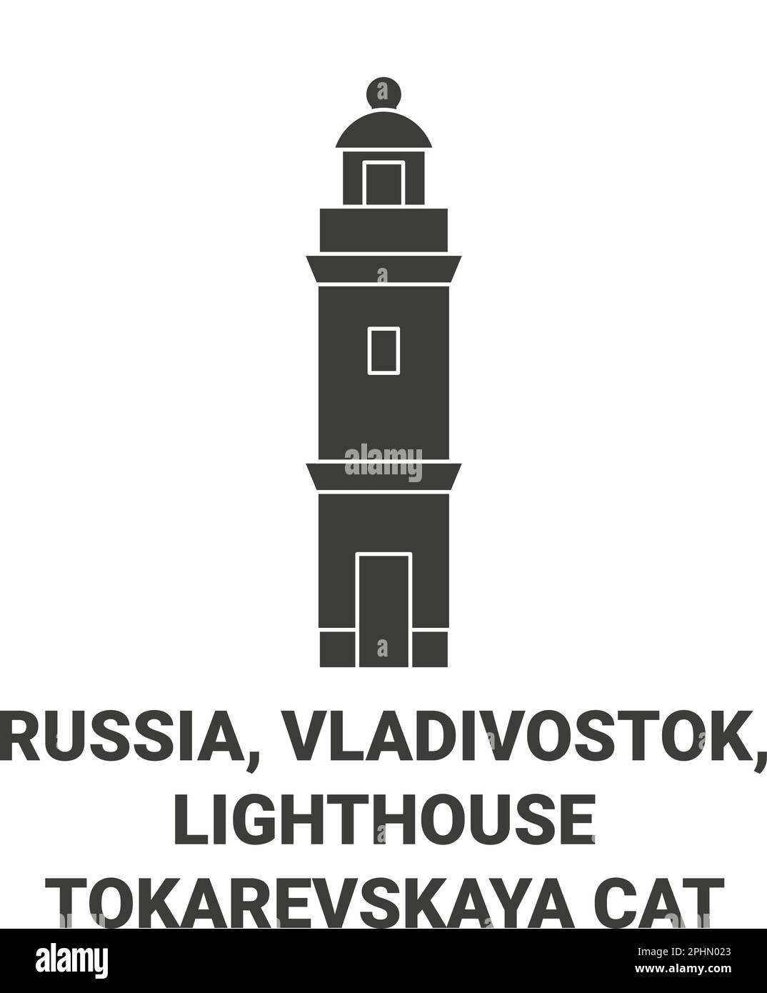 Russia, Vladivostok, Lighthouse Tokarevskaya Cat travel landmark vector illustration Stock Vector