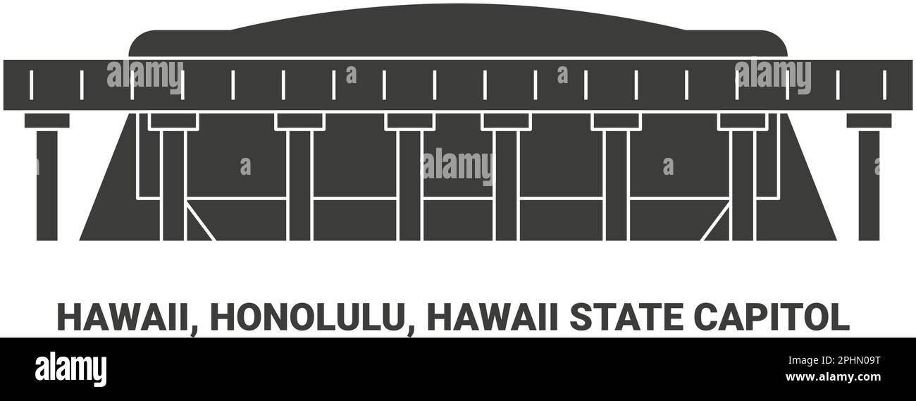 United States, Hawaii, Honolulu, Hawaii State Capitol, travel landmark vector illustration Stock Vector