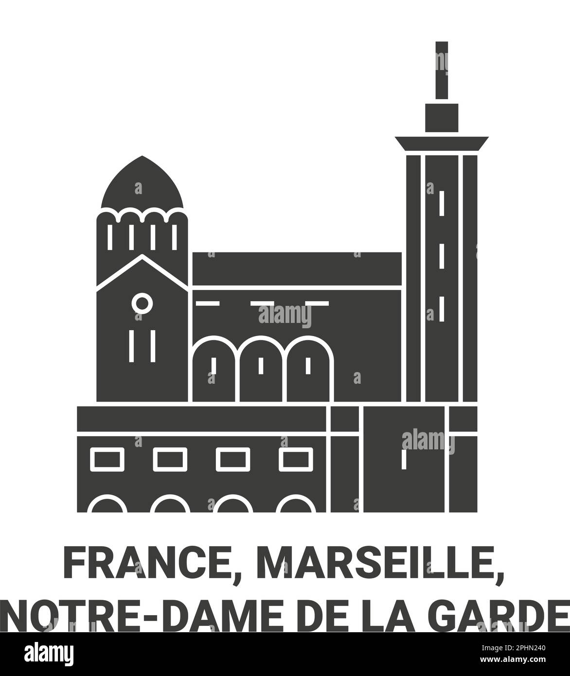 France, Marseille, Notredame De La Garde travel landmark vector illustration Stock Vector