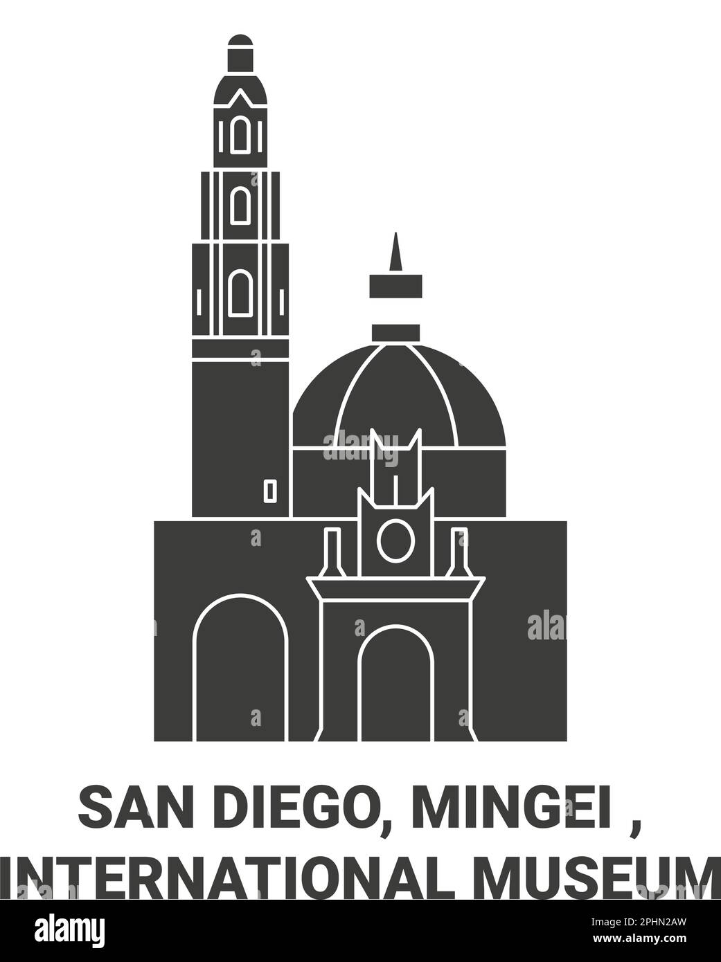 Usa, San Diego, Mingei , International Museum travel landmark vector illustration Stock Vector