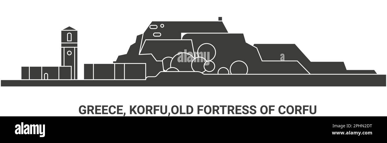 Greece, Korfu,Old Fortress Of Corfu, travel landmark vector illustration Stock Vector