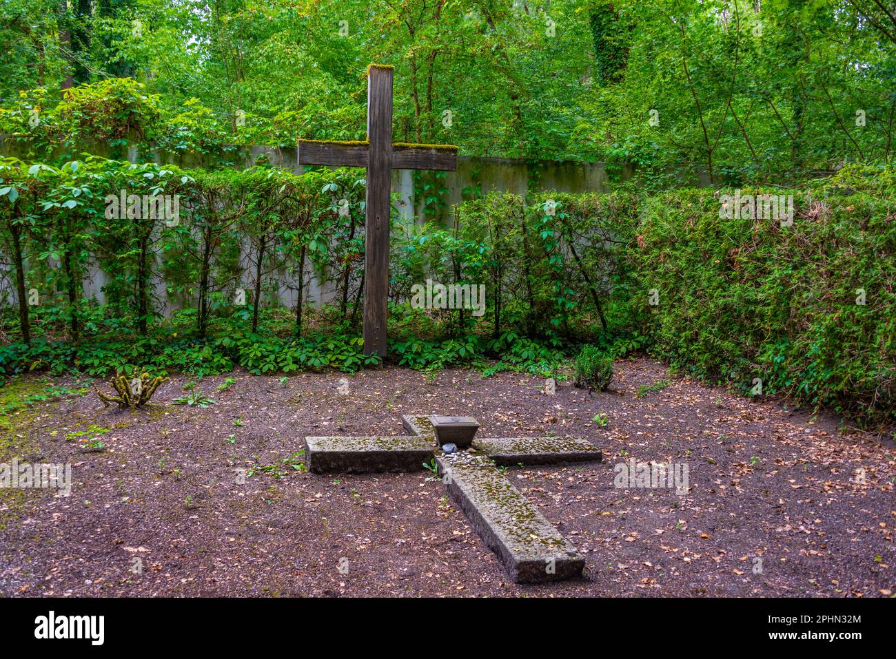 Grave at Dachau concentration camp in Germany. Stock Photo