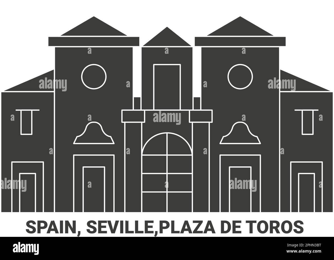 Spain, Seville,Plaza De Toros , travel landmark vector illustration Stock Vector