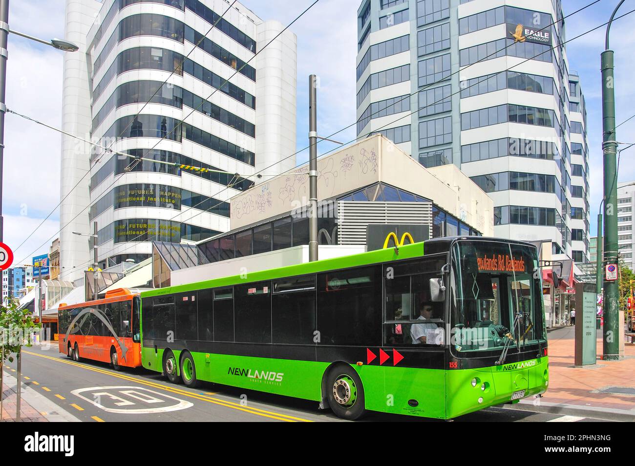 Local buses, Manners Street, Wellington, Wellington Region, North Island, New Zealand Stock Photo