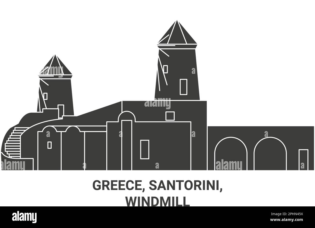 Greece, Santorini, Windmill travel landmark vector illustration Stock Vector