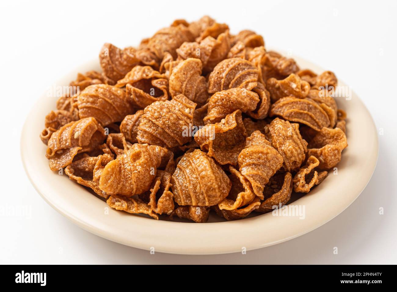conchshaped food. Peanut Flavored Snack. Korean food culture Stock