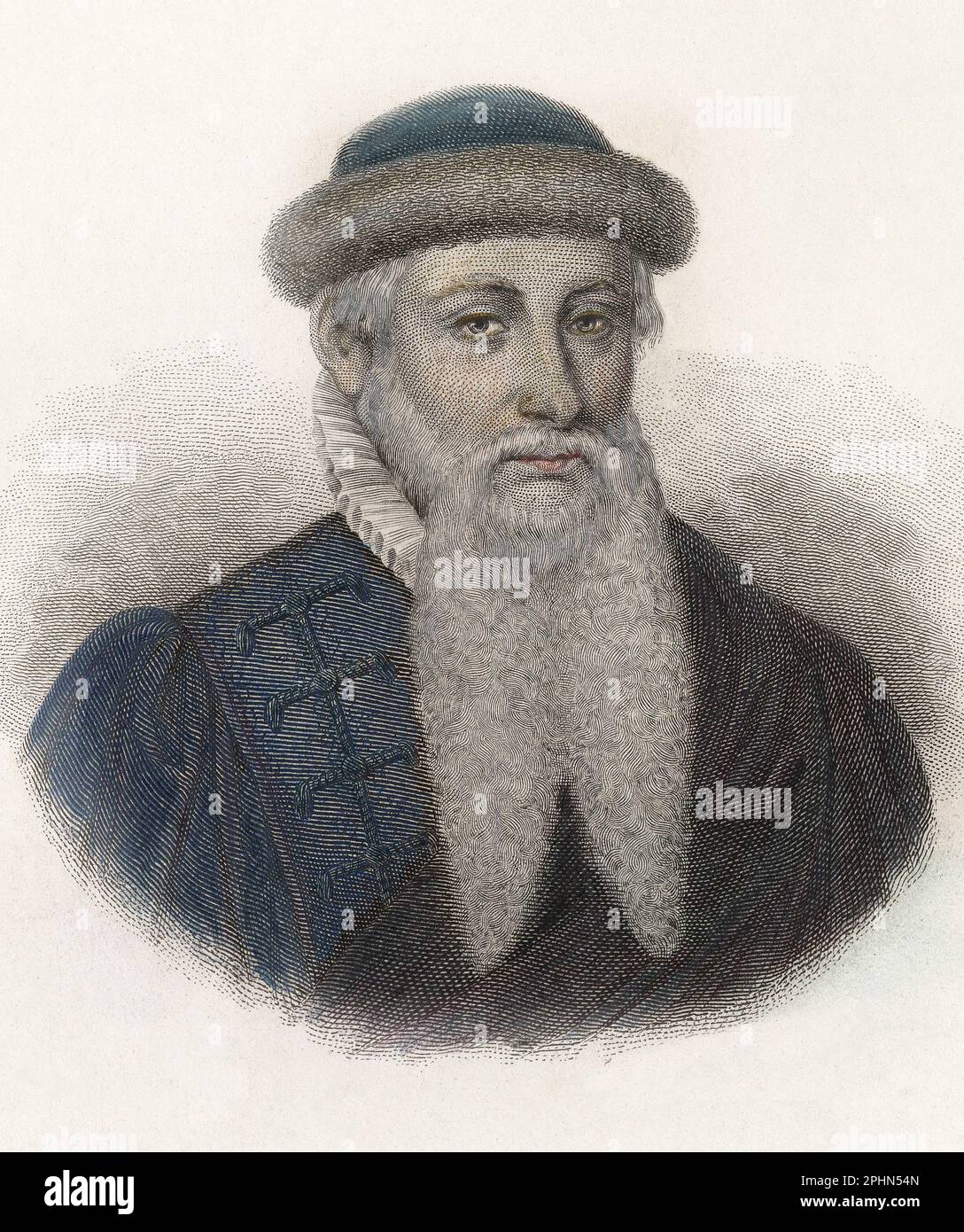 Portrait de Johannes Gensfleisch dit Gutenberg (1394/99-1468), imprimeur allemand.Gravure vers 1835 Stock Photo
