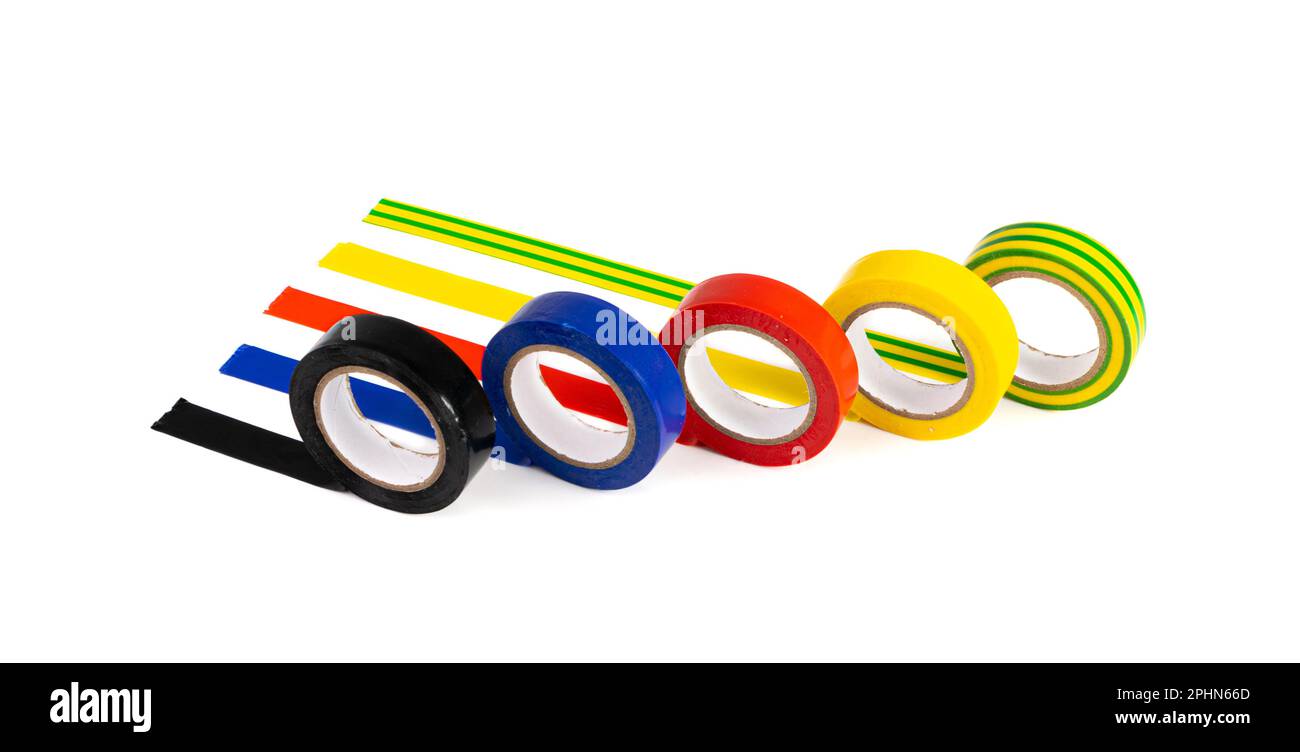 Blue Red Electrical Tape Lines Isolated, Plastic Duct Tape Rolls, Colored Adhesive Tapes on