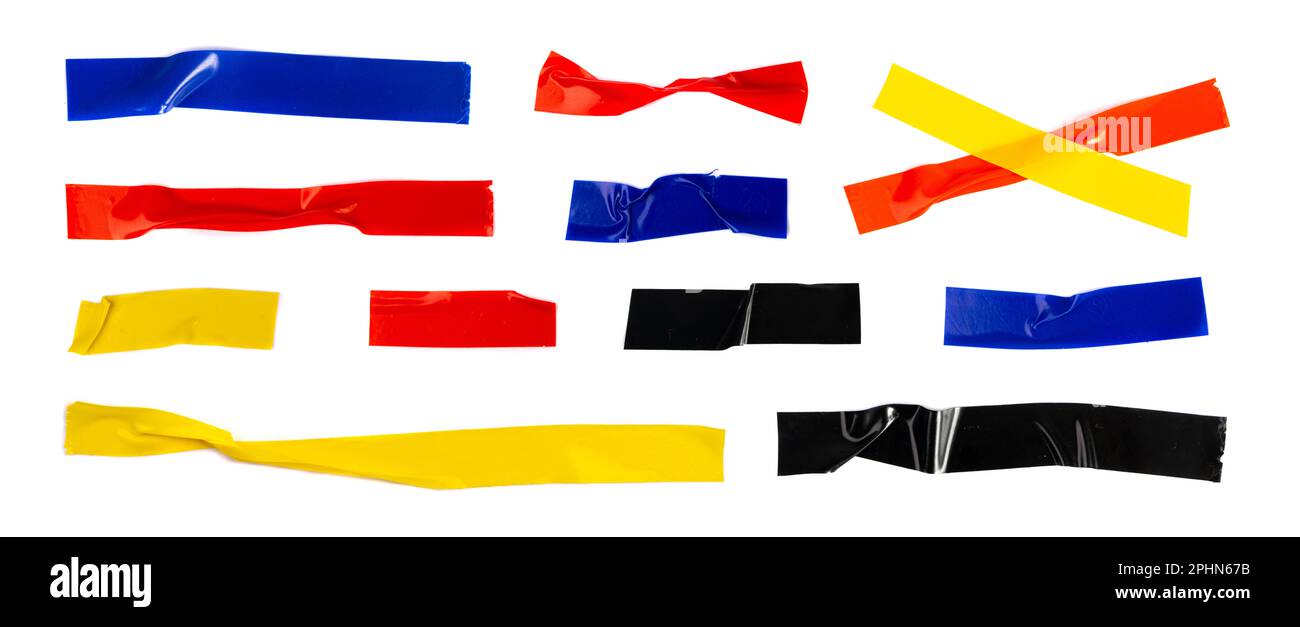 Colored Electrical Sticky Tapes, Adhesive Pieces Isolated, Plastic Duct