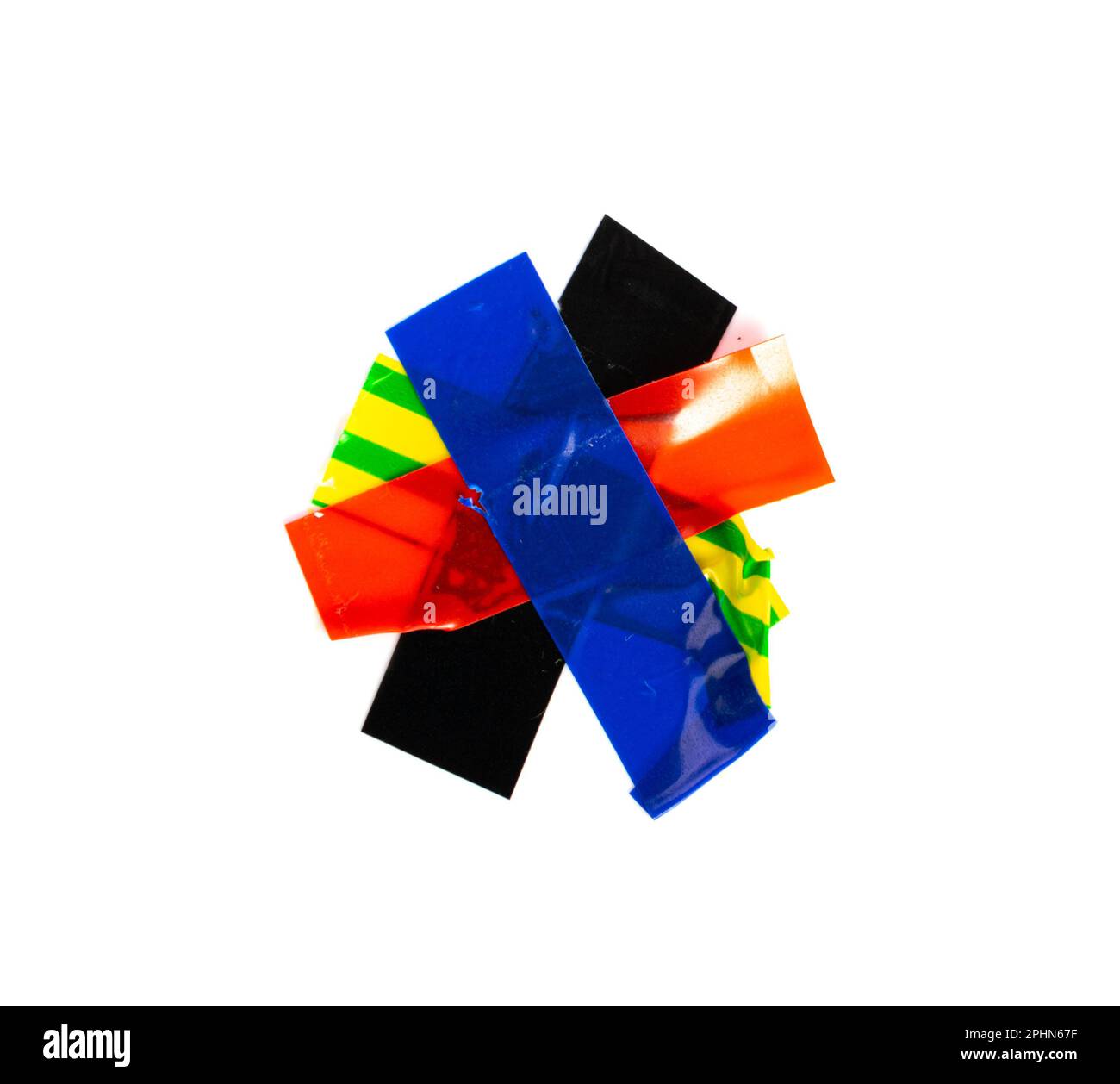 Colored Electrical Sticky Tapes, Adhesive Pieces Isolated, Plastic Duct