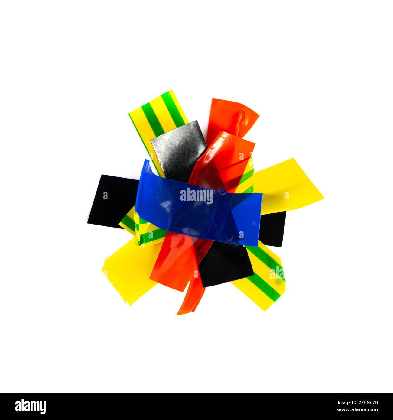 Colored Electrical Sticky Tapes, Adhesive Pieces Isolated, Plastic Duct