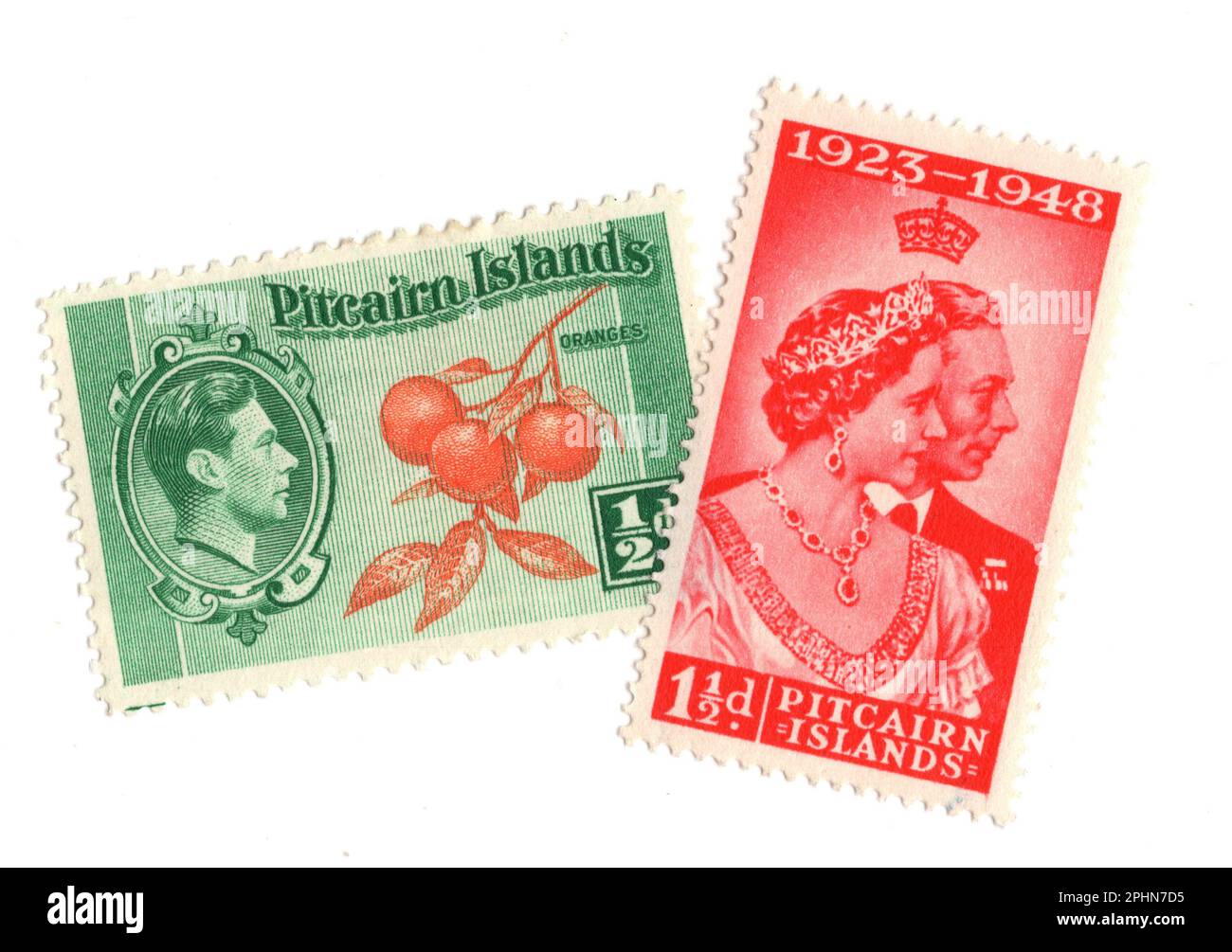 Vintage mint postage stamps from the Pitcairn Islands isolated on a