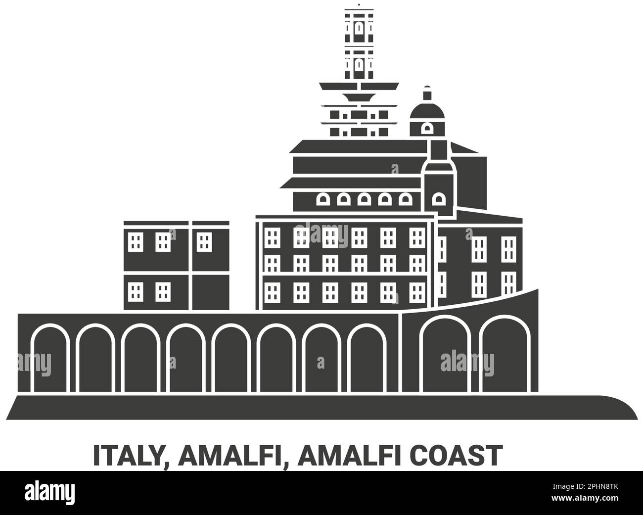 Italy, Amalfi, Amalfi Coast travel landmark vector illustration Stock Vector