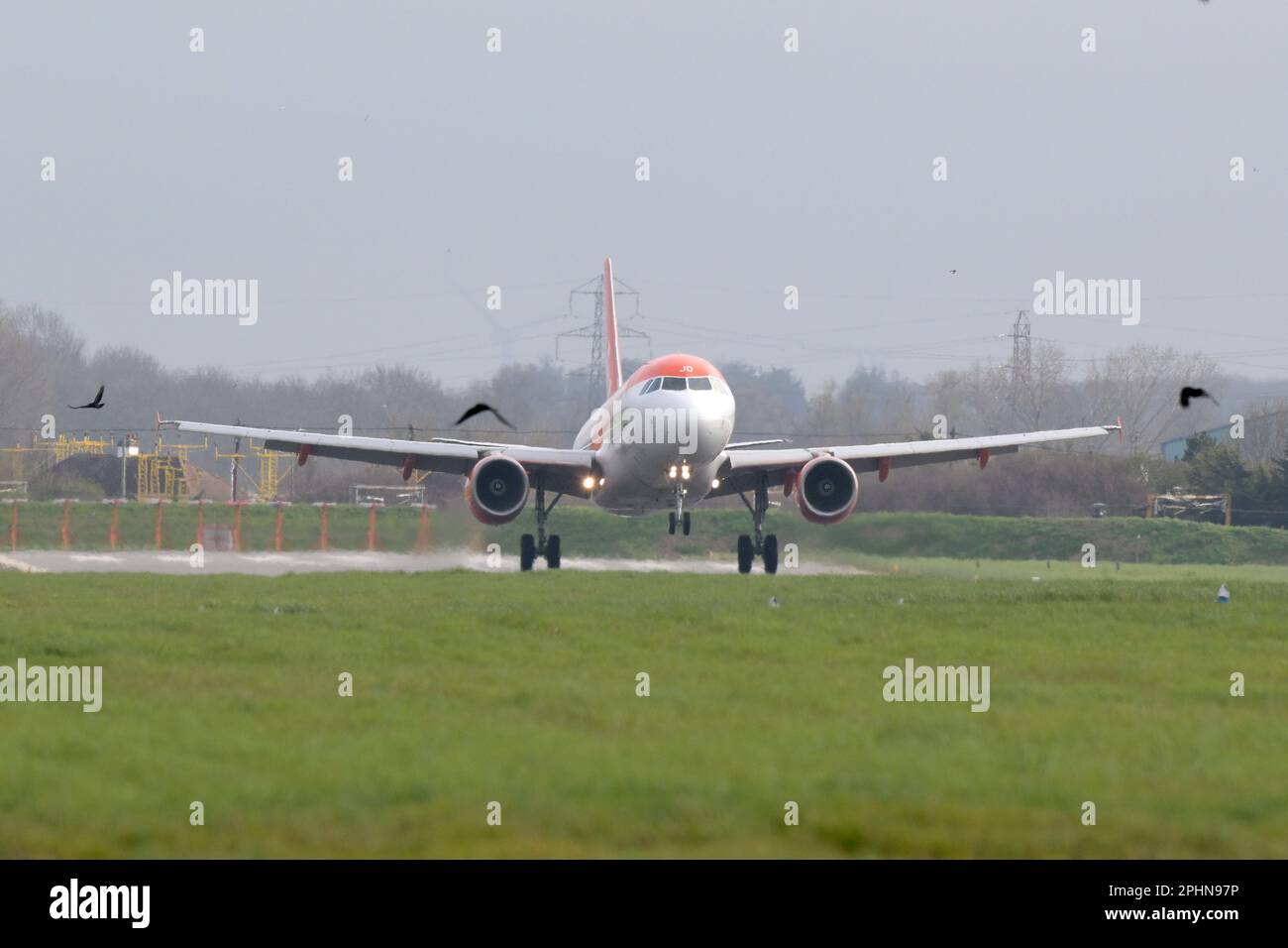 Southend on Sea Essex, UK. 29th Mar, 2023. The first EasyJet aircraft takes off from Southend after a break of almost six months. The airline quit it's base at the Essex airport in August 2020 but returned in 2022 with a limited amount of flights up to October 2022. The 09:20 flight to Malaga starts a new summer season with flights to Malaga Spain, Faro Portugal, Palma de Mallorca Spain and Amsterdam in the Netherlands. Credit: MARTIN DALTON/Alamy Live News Stock Photo